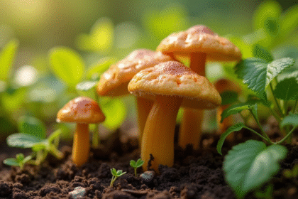 Champignons chanterelles dans la nature lumineuse
