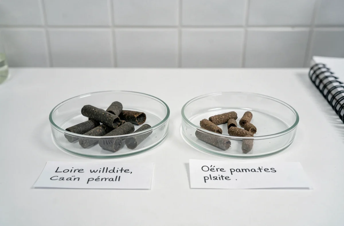 Comparaison de crottes de Loire et de souris dans des boîtes de Pétri étiquetées sur une table de laboratoire