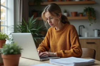 Femme d'âge moyen étudiant un site web sur son ordinateur