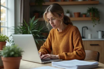 Femme d'âge moyen étudiant un site web sur son ordinateur
