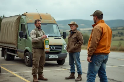 Agriculteur avec bidon d'herbicide et facture en main