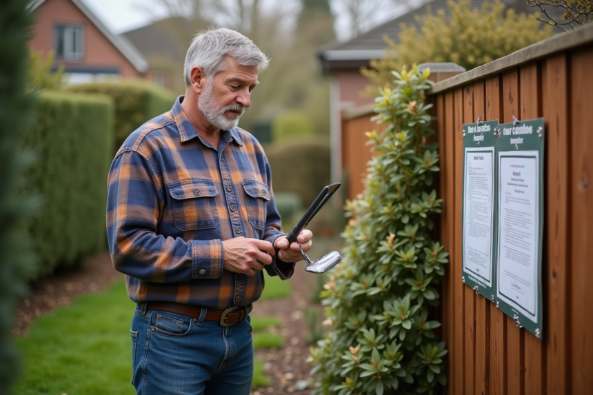 Homme d'âge moyen lisant une fiche dans le jardin