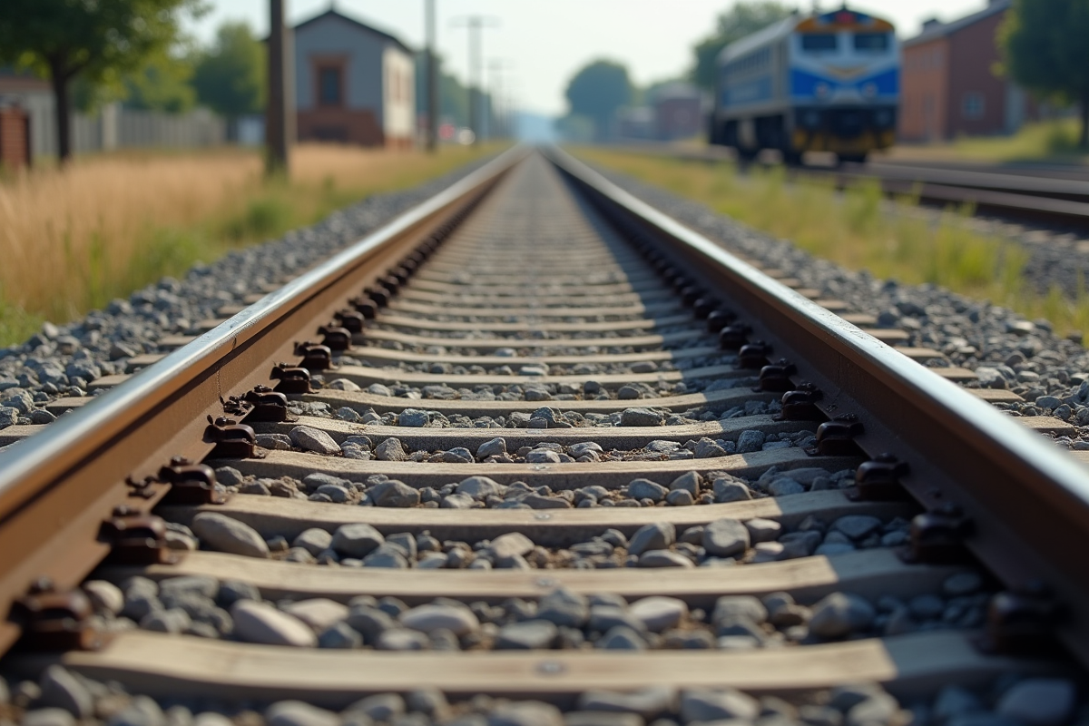 Gros plan sur ballast et rails dans un yard ferroviaire